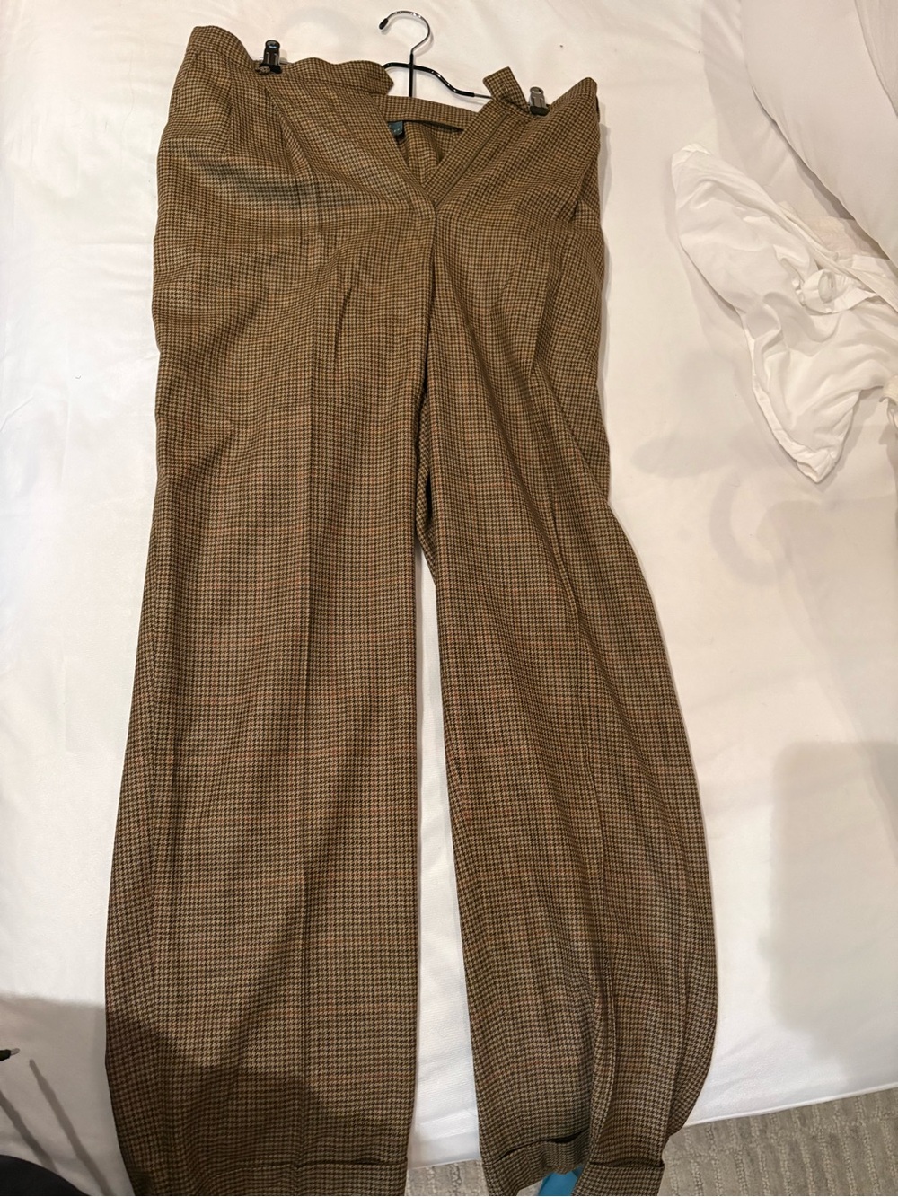 Ralph Lauren Brown Houndstooth Wool Blend Trousers